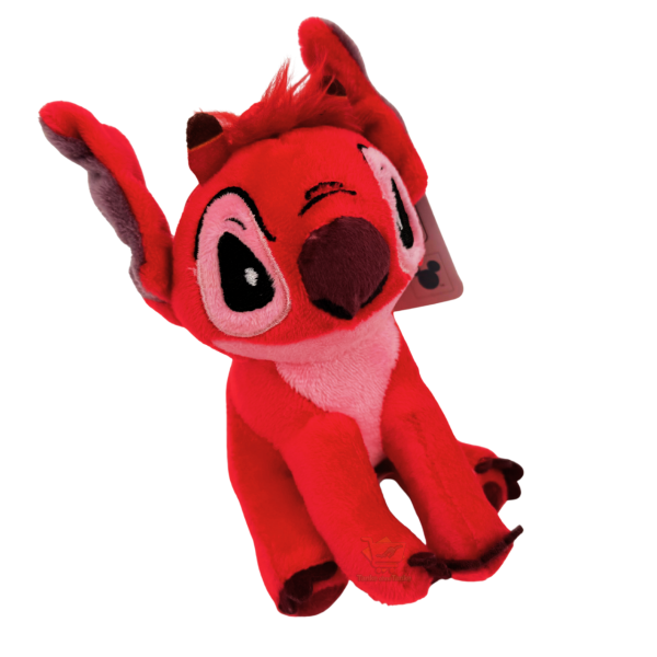 Disney Stitch Rucksack-Clip „Leroy“ als roter Plüschanhänger ca. 12 cm mit Schlaufe zum Befestigen an Rucksack oder Tasche.